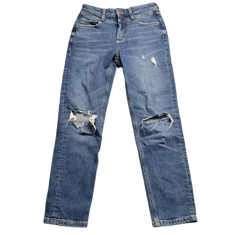 Anthropologie Pilcro Distressed Straight Leg Jeans Medium Wash Size 25 Distress